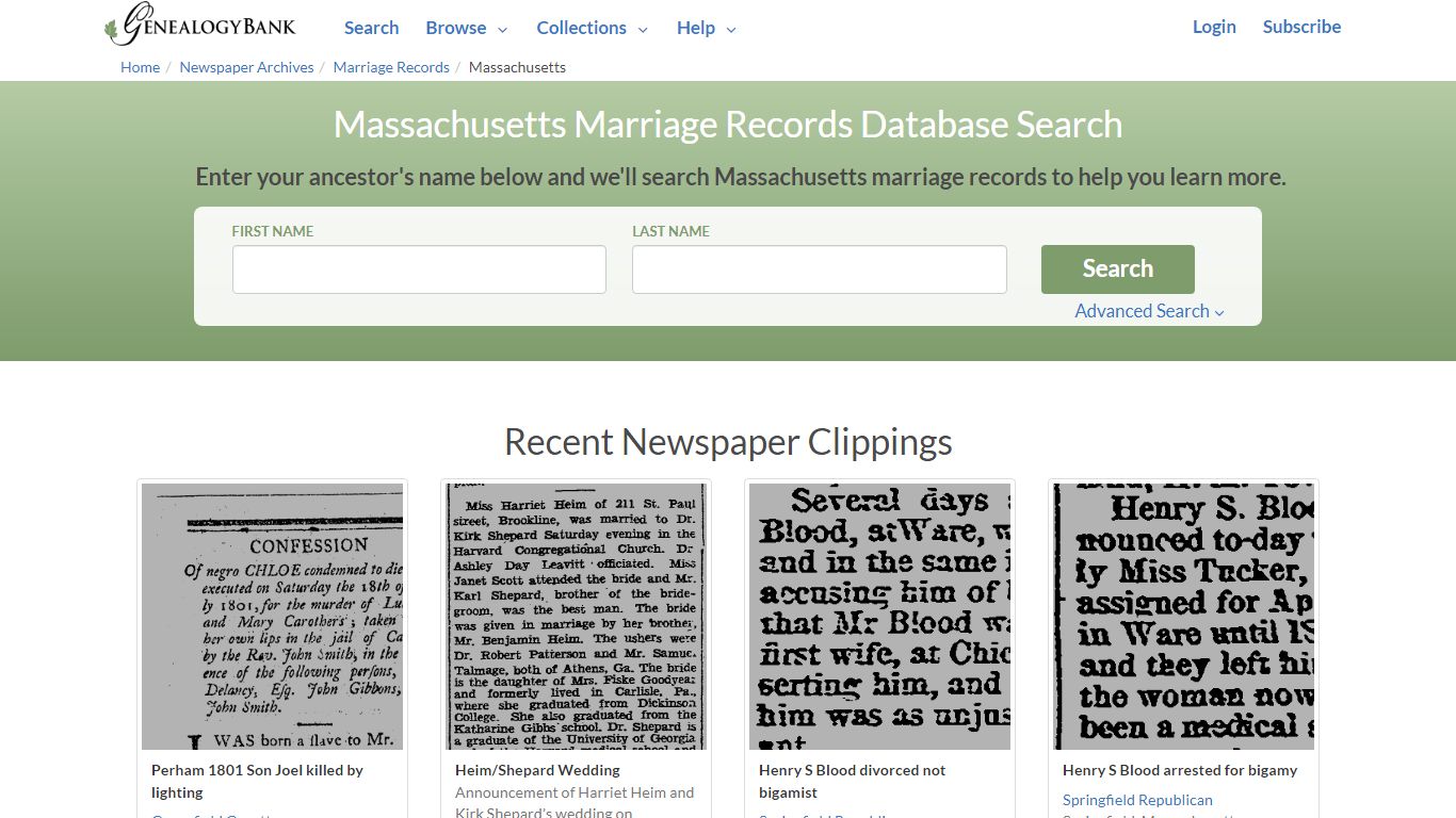 Public Marriage Records in Massachusetts | GenealogyBank